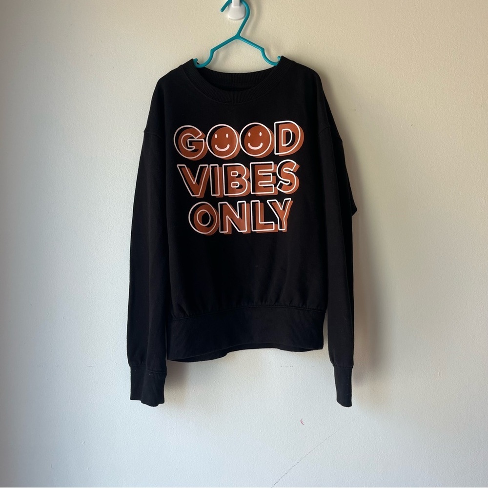 🌼 5/$20 Wonder Nation Kids Black “Good Vibes Only” Graphic Sweatshirt L (10-12)
